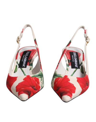 Dolce & Gabbana Weiß Floral Heels Slingback Sandalen Schuhe