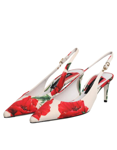 Dolce & Gabbana Weiß Floral Heels Slingback Sandalen Schuhe