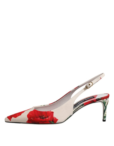 Dolce & Gabbana Weiß Floral Heels Slingback Sandalen Schuhe