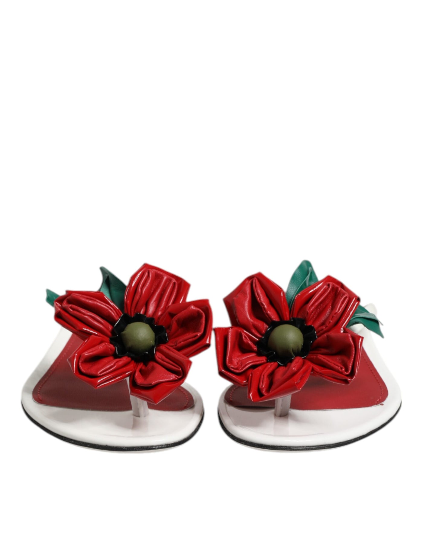 Dolce & Gabbana Rot Weiß KEIRA Blume Leder Sandalen Schuhe