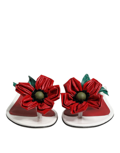 Dolce & Gabbana Rot Weiß KEIRA Blume Leder Sandalen Schuhe