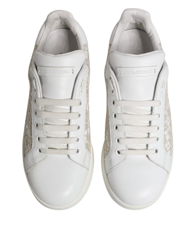 Dolce & Gabbana Weiße Spitze Leder Low Top Sneaker Schuhe