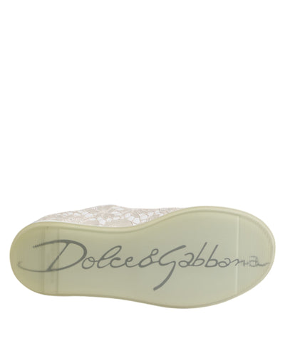 Dolce & Gabbana Weiße Spitze Leder Low Top Sneaker Schuhe
