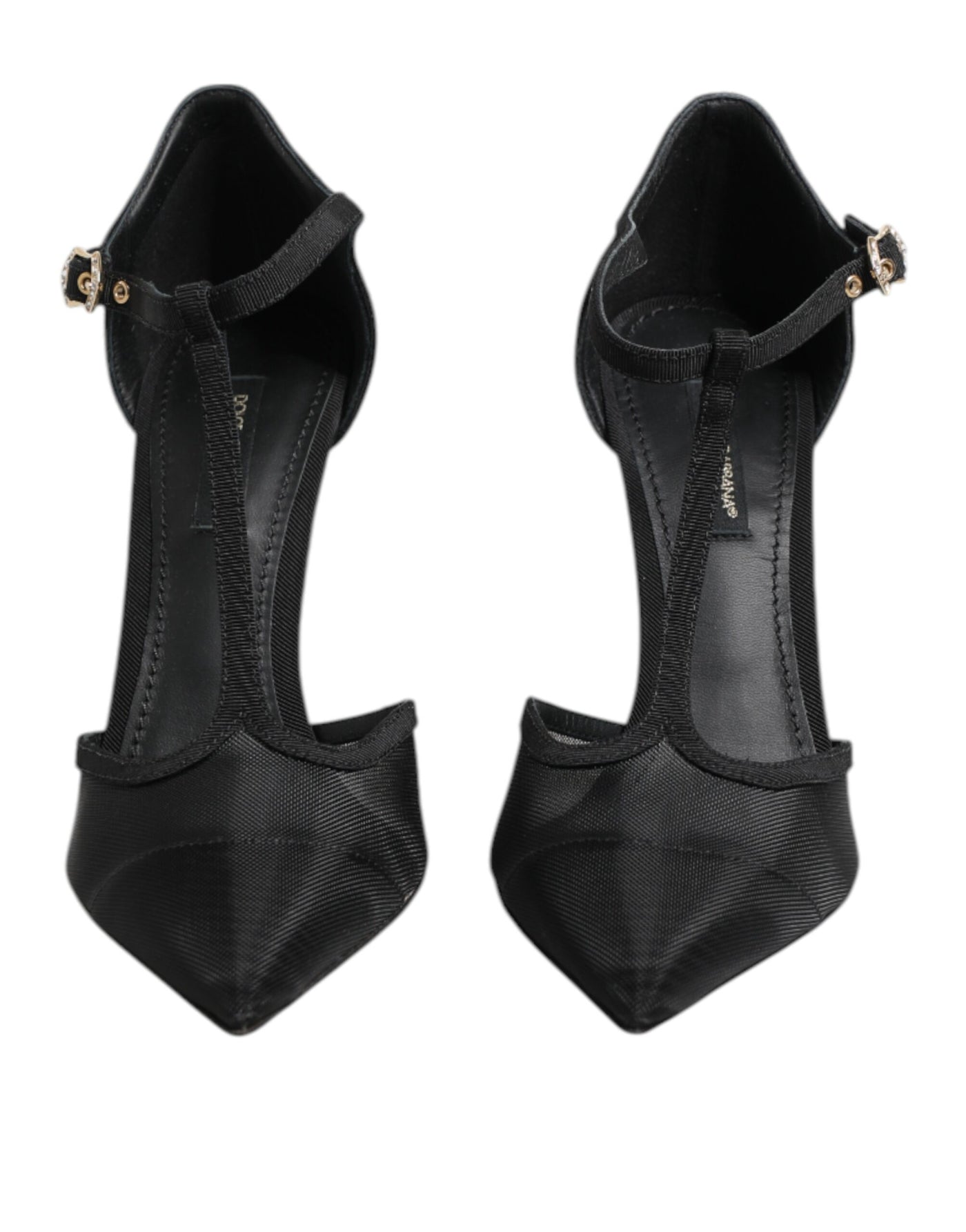 Dolce & Gabbana Schwarz Mesh T-strap Stiletto High Heels Schuhe