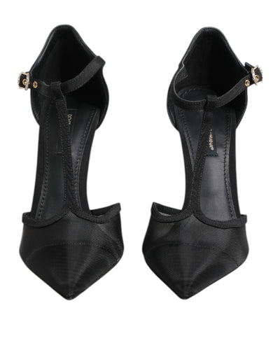 Dolce & Gabbana Schwarz Mesh T-strap Stiletto High Heels Schuhe