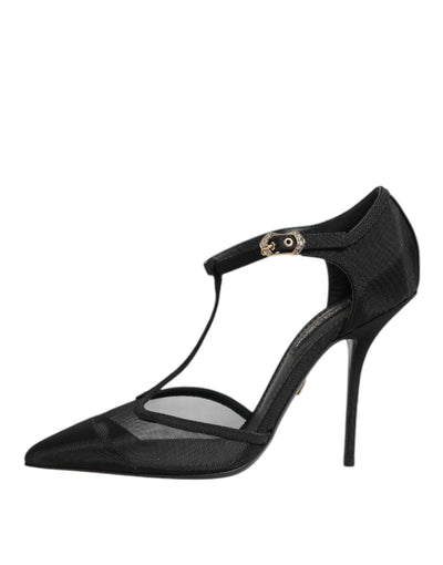 Dolce & Gabbana Schwarz Mesh T-strap Stiletto High Heels Schuhe