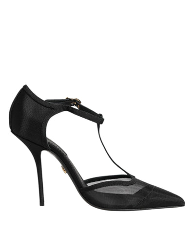 Dolce & Gabbana Schwarz Mesh T-strap Stiletto High Heels Schuhe