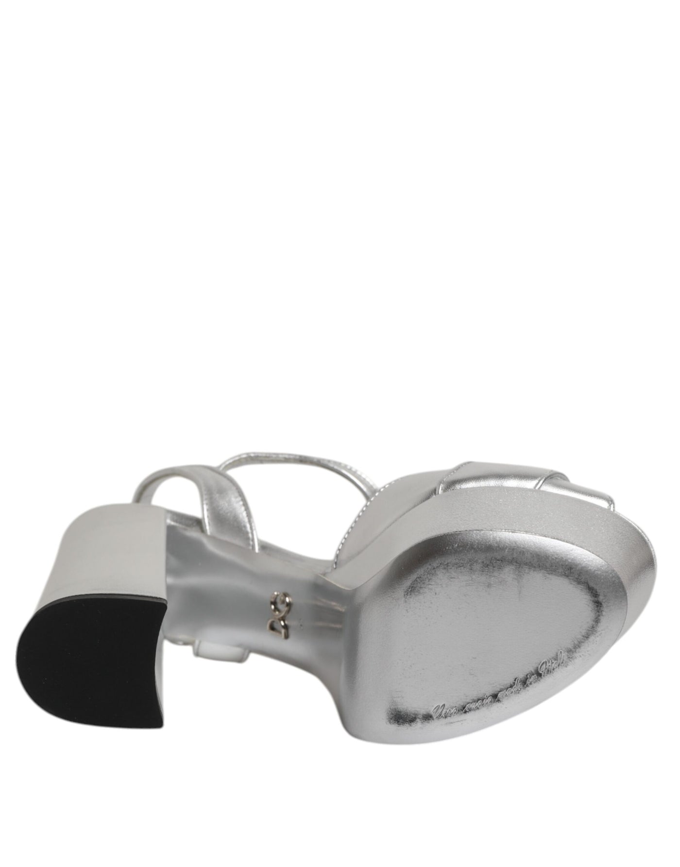 Dolce & Gabbana Silberne Logo-Knöchelriemen-Absätze Sandalen Schuhe