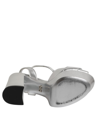Dolce & Gabbana Silberne Logo-Knöchelriemen-Absätze Sandalen Schuhe