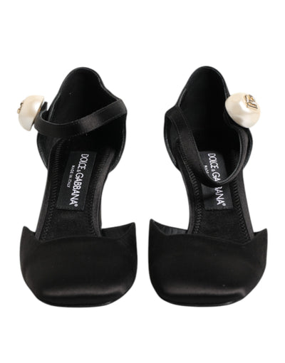 Dolce & Gabbana Schwarze Leder Logo-Knöchelriemen-Sandalen Schuhe