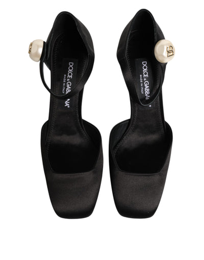Dolce & Gabbana Schwarze Leder Logo-Knöchelriemen-Sandalen Schuhe