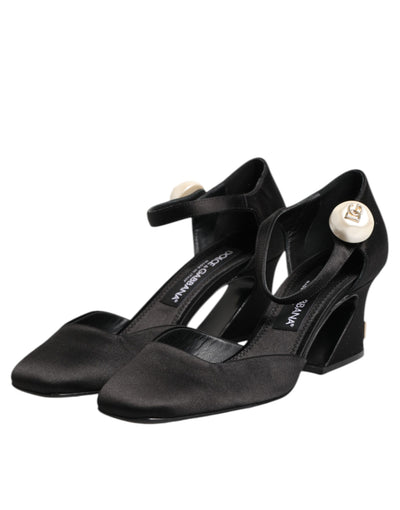 Dolce & Gabbana Schwarze Leder Logo-Knöchelriemen-Sandalen Schuhe