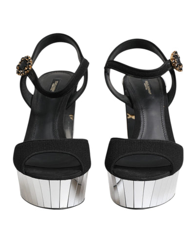 Dolce & Gabbana Schwarze Kristall-Knöchelriemen Keira Sandale Schuhe
