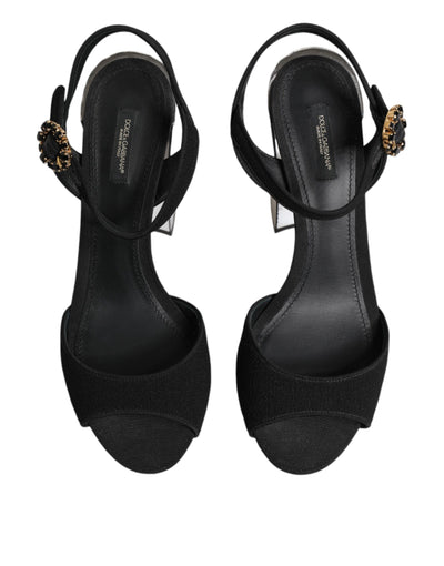 Dolce & Gabbana Schwarze Kristall-Knöchelriemen Keira Sandale Schuhe