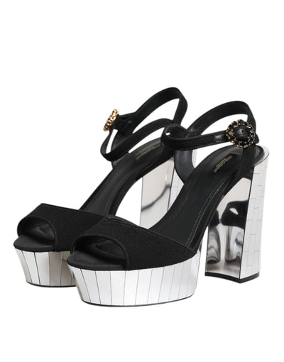 Dolce & Gabbana Schwarze Kristall-Knöchelriemen Keira Sandale Schuhe