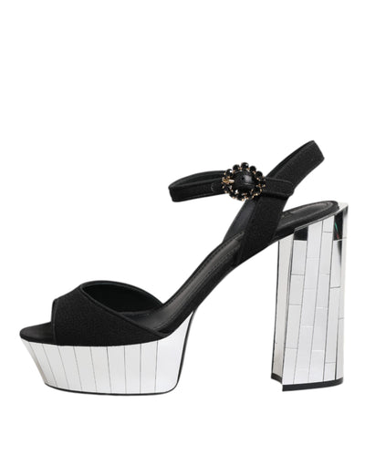Dolce & Gabbana Schwarze Kristall-Knöchelriemen Keira Sandale Schuhe
