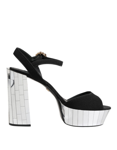 Dolce & Gabbana Schwarze Kristall-Knöchelriemen Keira Sandale Schuhe