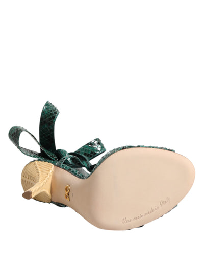 Dolce & Gabbana Grün Python Leder Heels Sandalen Schuhe