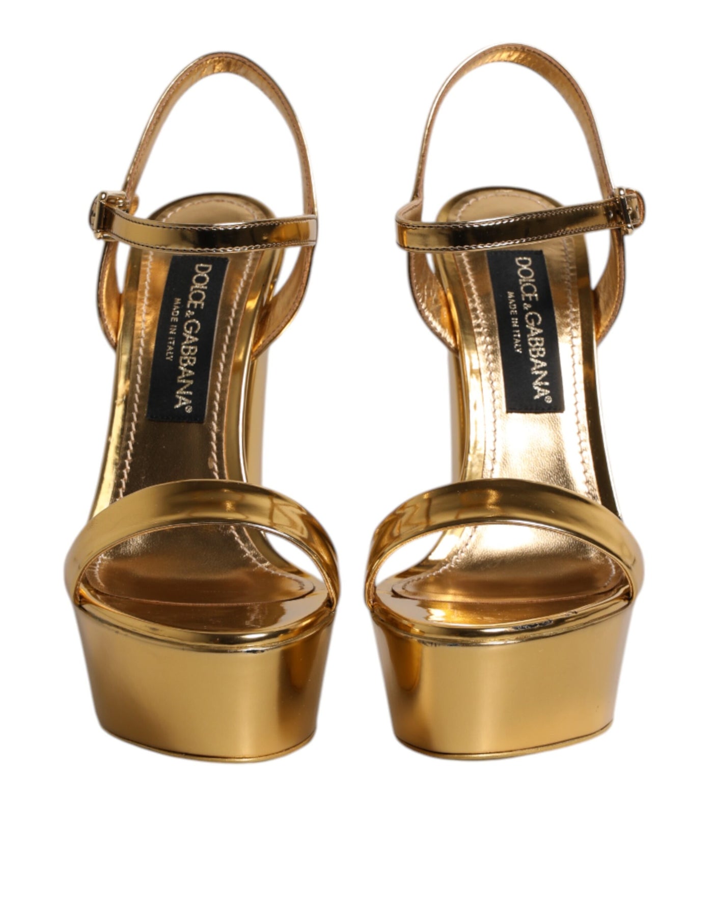 Dolce & Gabbana Gold Leder Plateau Keira Sandalen Schuhe