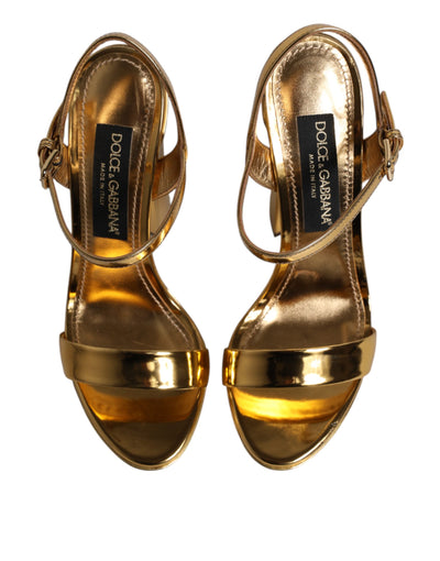 Dolce & Gabbana Gold Leder Plateau Keira Sandalen Schuhe
