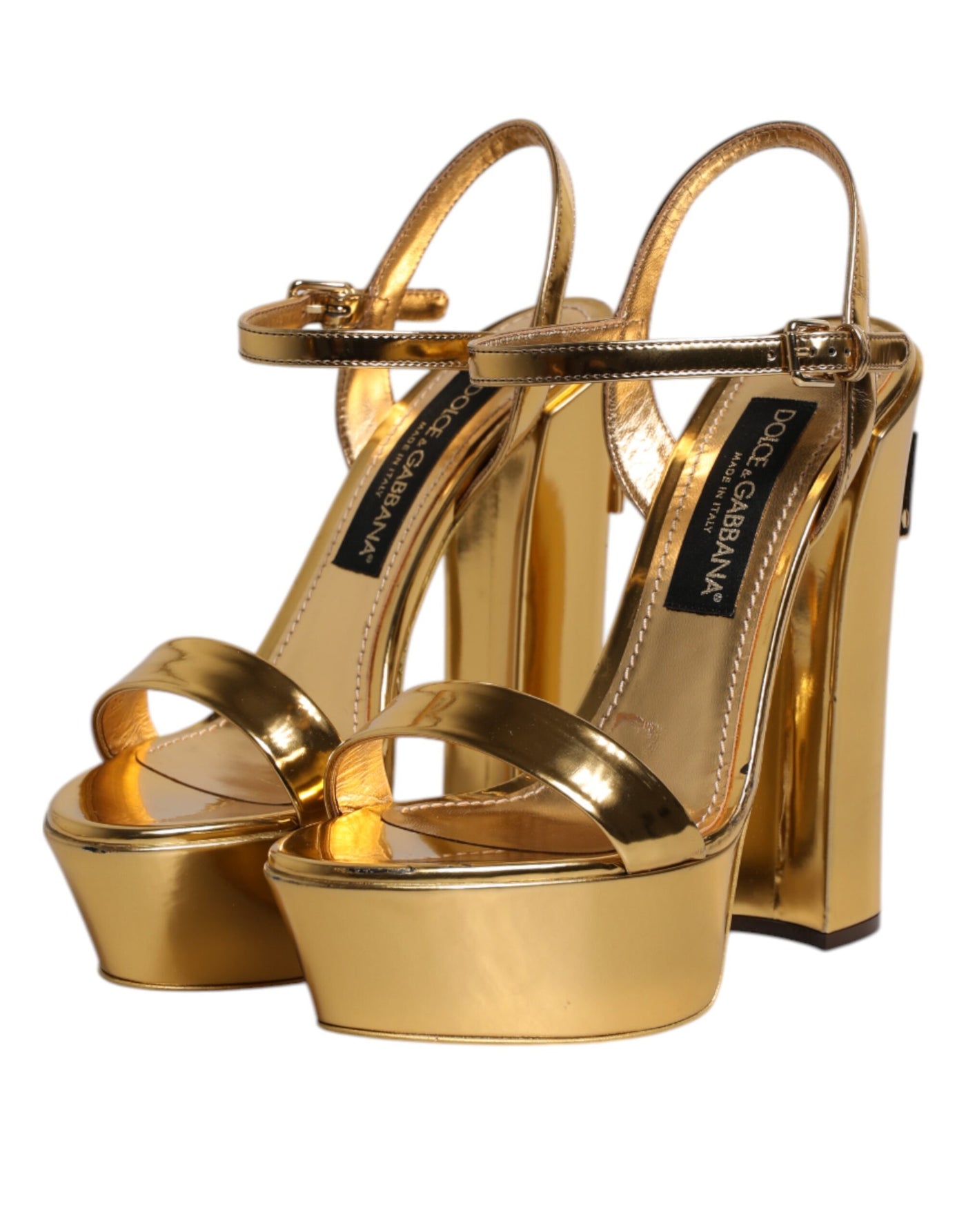 Dolce & Gabbana Gold Leder Plateau Keira Sandalen Schuhe