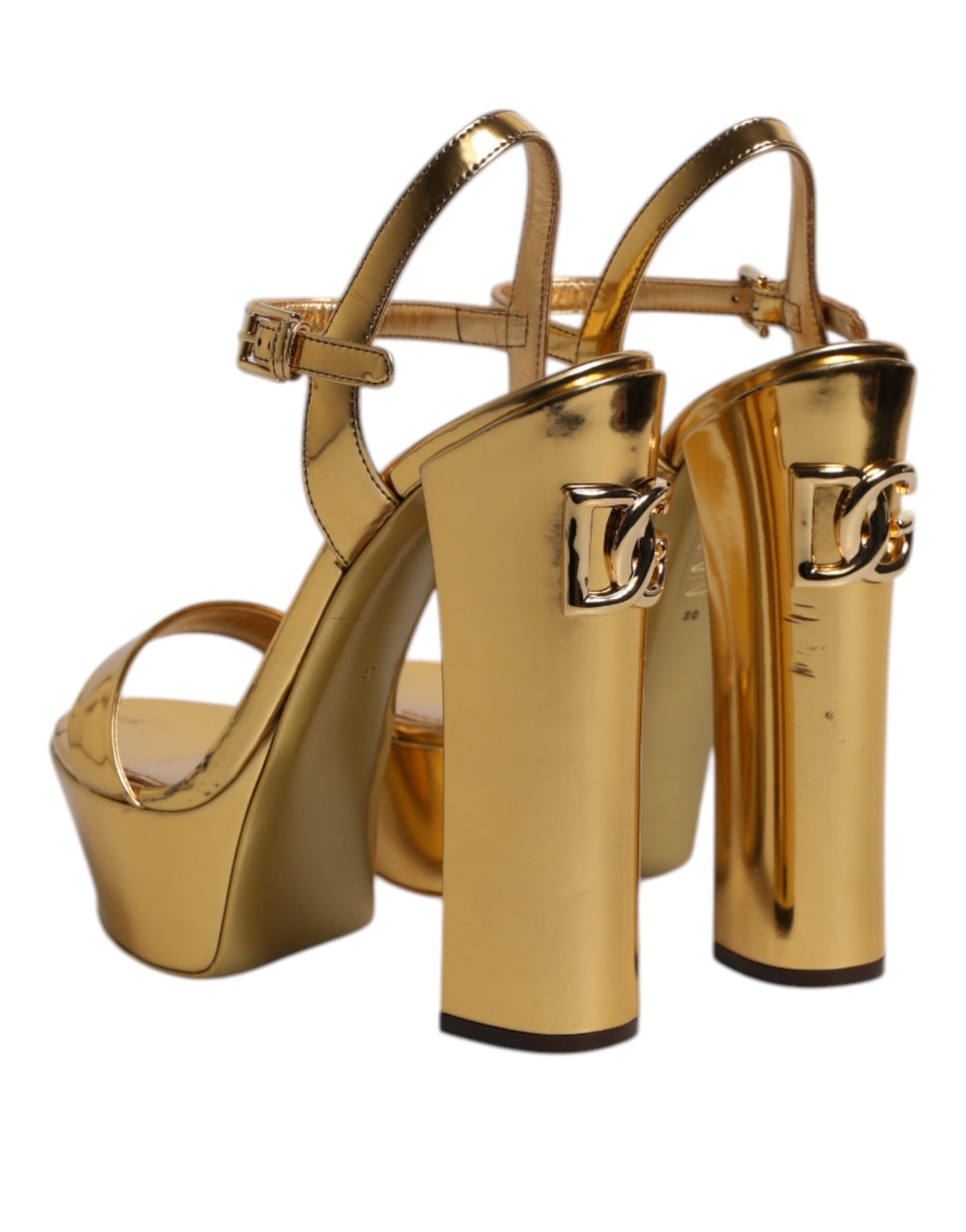 Dolce & Gabbana Gold Leder Plateau Keira Sandalen Schuhe