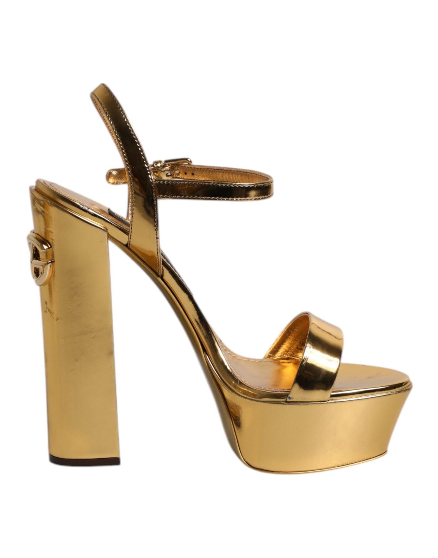 Dolce & Gabbana Gold Leder Plateau Keira Sandalen Schuhe