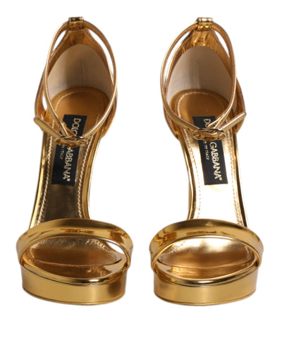 Dolce & Gabbana Gold Leder Plateau Keira Sandalen Schuhe