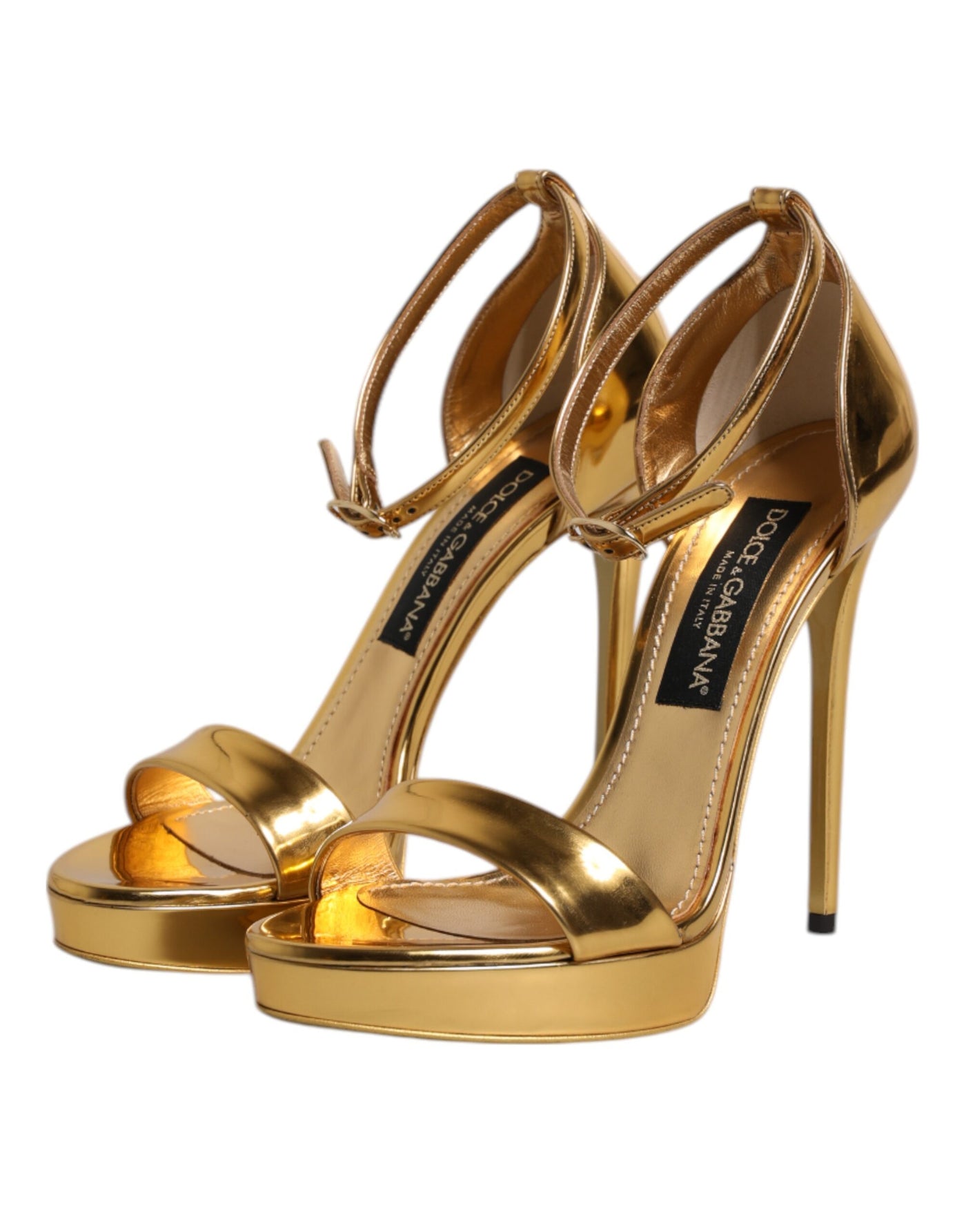 Dolce & Gabbana Gold Leder Plateau Keira Sandalen Schuhe