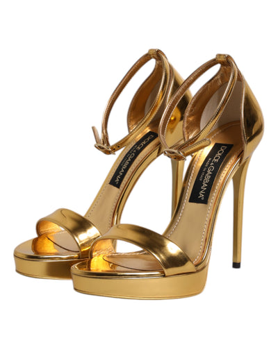 Dolce & Gabbana Gold Leder Plateau Keira Sandalen Schuhe