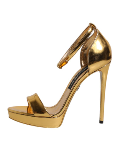 Dolce & Gabbana Gold Leder Plateau Keira Sandalen Schuhe