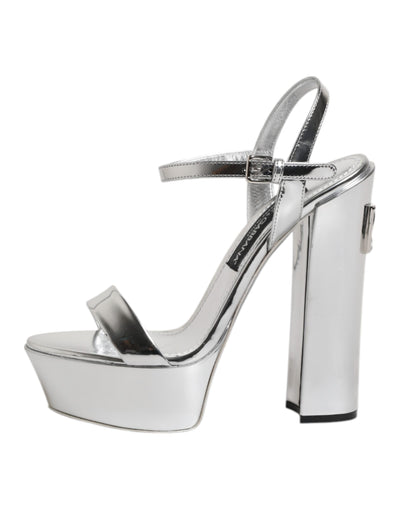 Dolce & Gabbana Silberne Leder Plateau Keira Sandalen Schuhe
