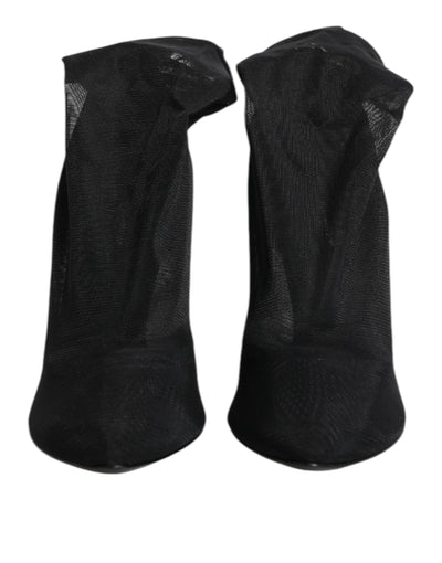 Dolce & Gabbana Schwarz Seide Stretch Mesh Socke Stiefel Schuhe