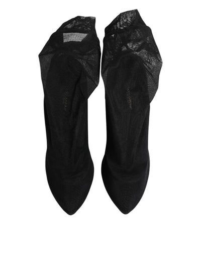 Dolce & Gabbana Schwarz Seide Stretch Mesh Socke Stiefel Schuhe
