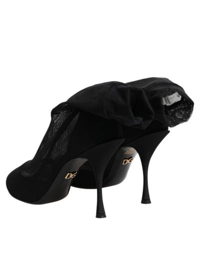 Dolce & Gabbana Schwarz Seide Stretch Mesh Socke Stiefel Schuhe