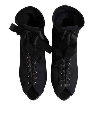 Dolce & Gabbana Schwarz Stiletto Heels Lace Up Stiefel Schuhe