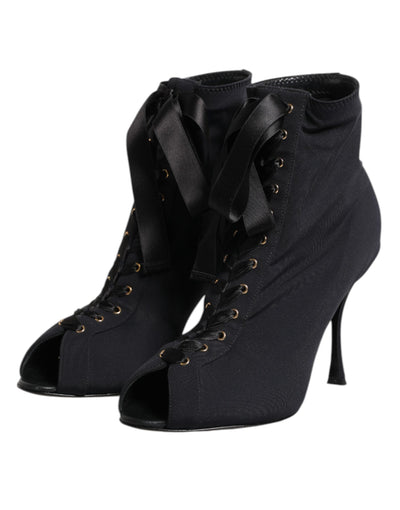 Dolce & Gabbana Schwarz Stiletto Heels Lace Up Stiefel Schuhe
