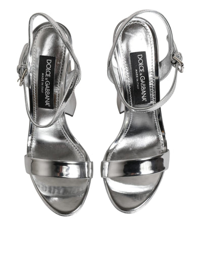 Dolce & Gabbana Silberne Leder Plateau Keira Sandalen Schuhe