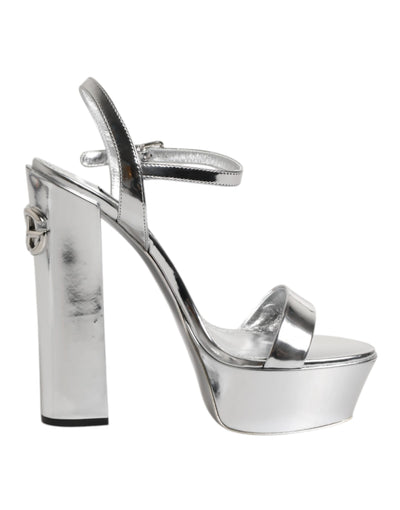 Dolce & Gabbana Silberne Leder Plateau Keira Sandalen Schuhe