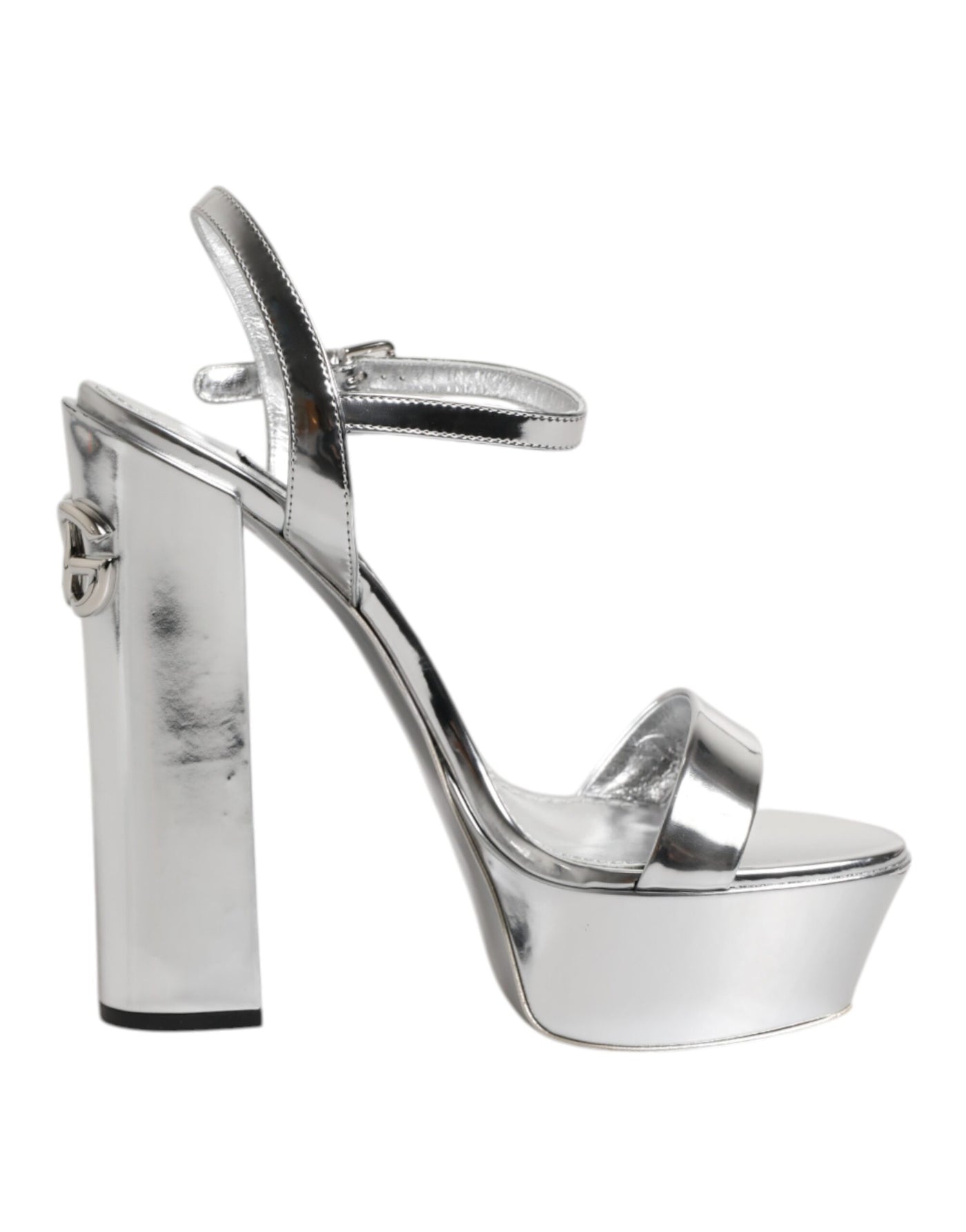 Dolce & Gabbana Silberne Leder Plateau Keira Sandalen Schuhe