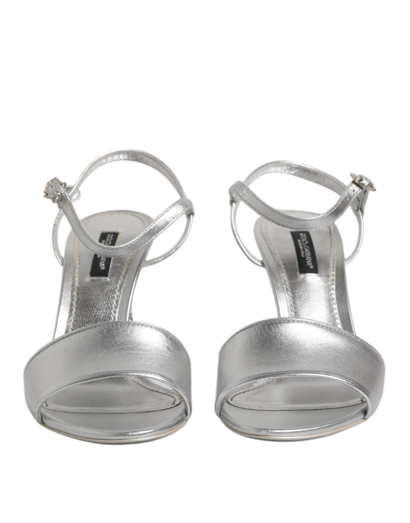 Dolce & Gabbana Silber Leder DG Heels Keira Sandalen Schuhe