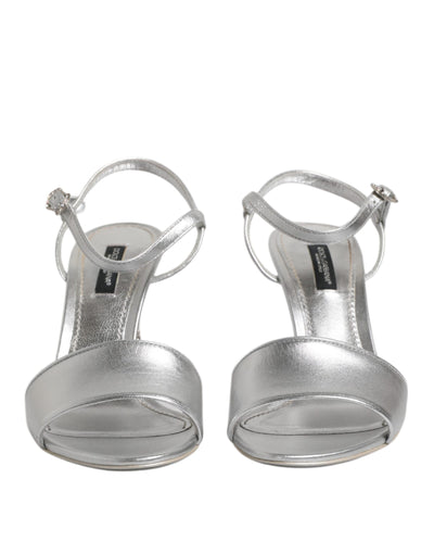 Dolce & Gabbana Silber Leder DG Heels Keira Sandalen Schuhe