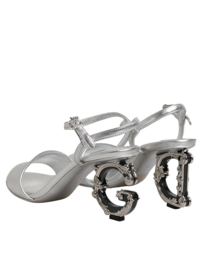 Dolce & Gabbana Silber Leder DG Heels Keira Sandalen Schuhe
