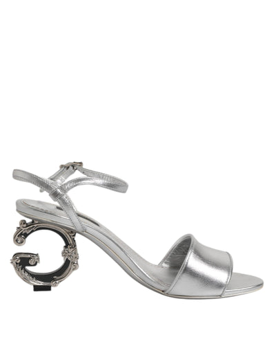 Dolce & Gabbana Silber Leder DG Heels Keira Sandalen Schuhe