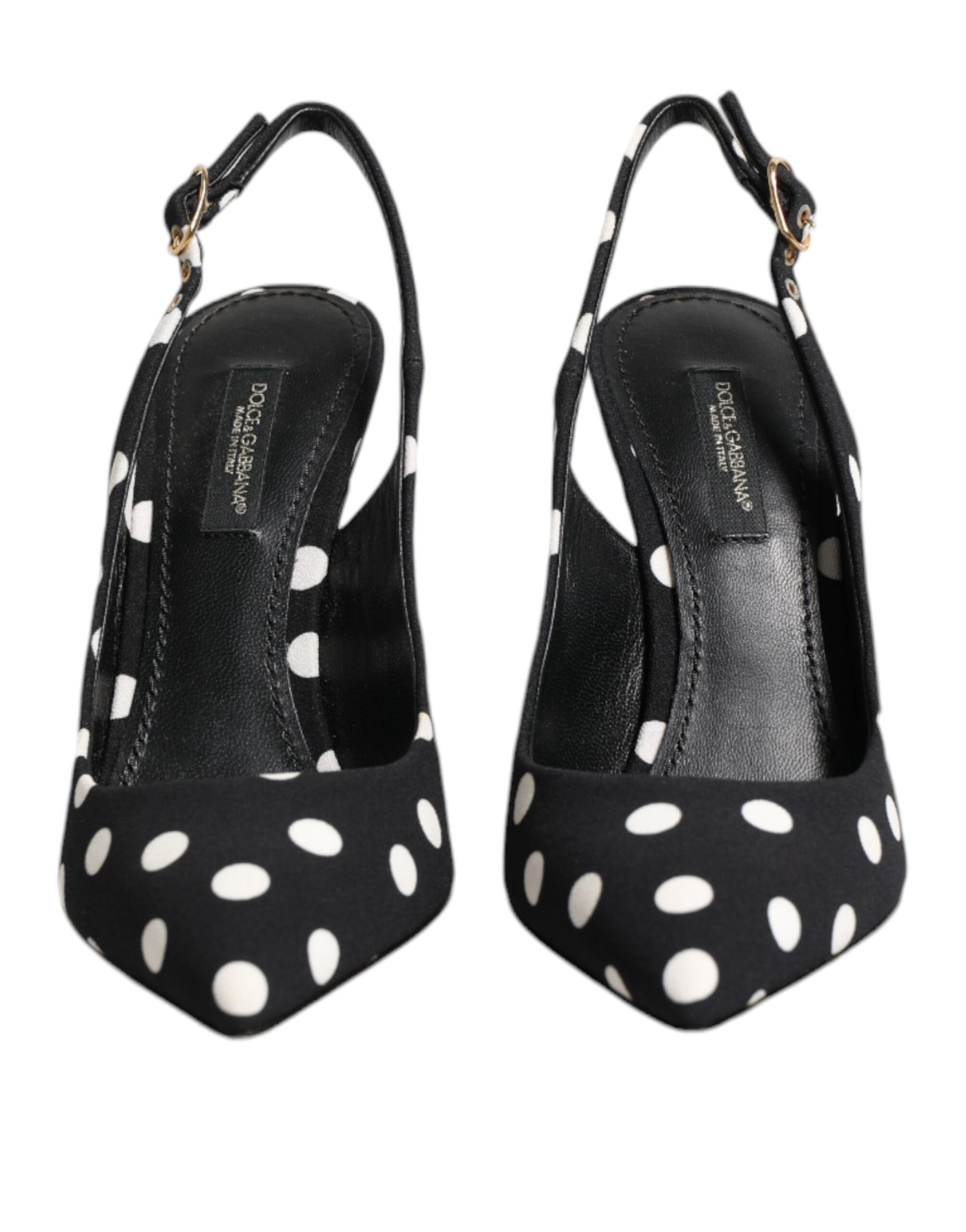 Dolce & Gabbana Schwarz Weiß Gepunktete Stiletto Slingback Schuhe