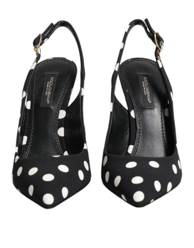 Dolce & Gabbana Schwarz Weiß Gepunktete Stiletto Slingback Schuhe