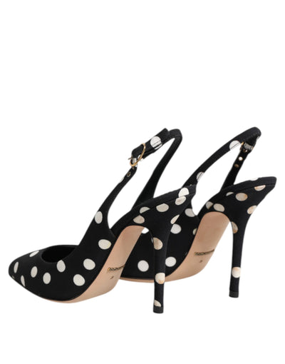 Dolce & Gabbana Schwarz Weiß Gepunktete Stiletto Slingback Schuhe
