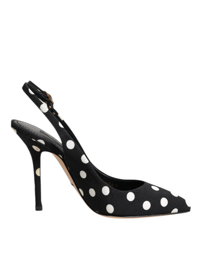 Dolce & Gabbana Schwarz Weiß Gepunktete Stiletto Slingback Schuhe
