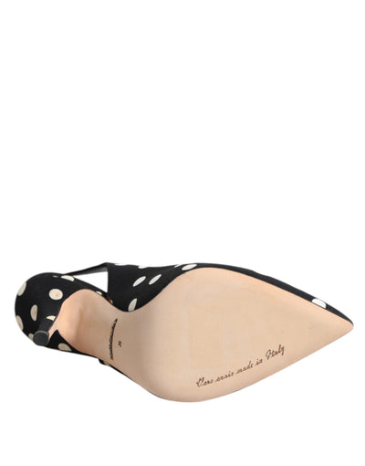 Dolce & Gabbana Schwarz Weiß Gepunktete Stiletto Slingback Schuhe