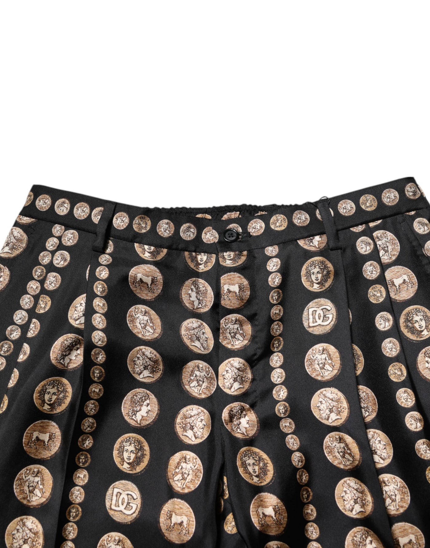 Dolce & Gabbana Schwarzer Münzdruck Seide Skinny Männer Hosen Hose